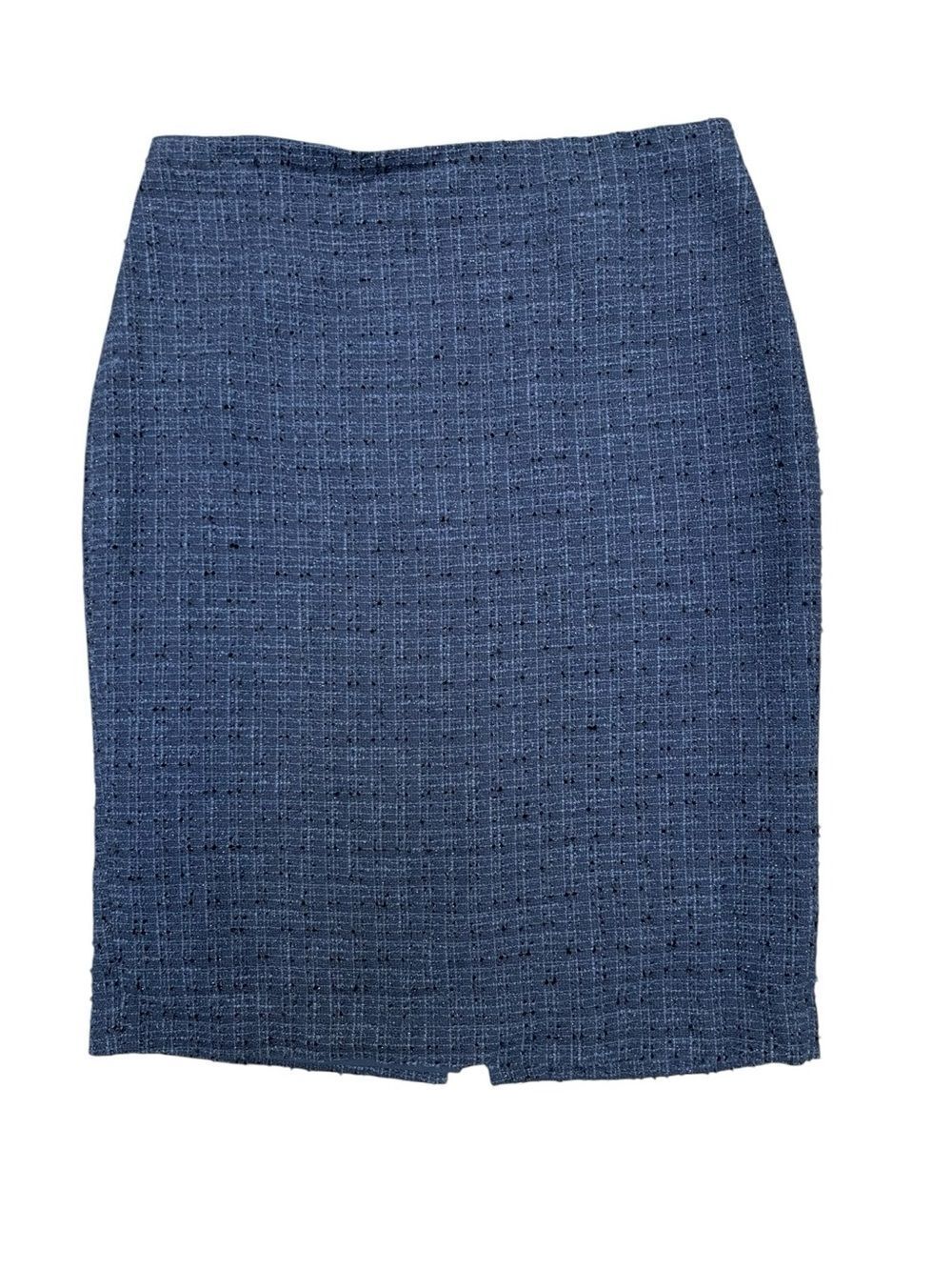Ann Taylor Blue Tweed Pencil Skirt Size 8 Textured Cotton Career Office Classic